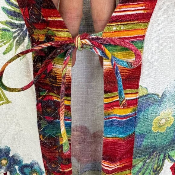 Chico's 100% Linen Ivory Water Color Floral Tie Front Long Sleeve Top Size M - Picture 4 of 13